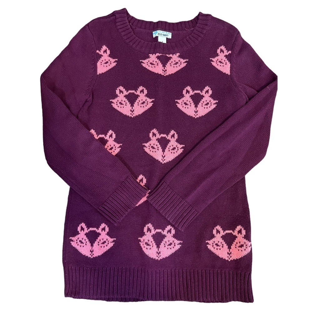 Old Navy Maroon Pink Fox Crewneck Knitted Sweater - Size 8